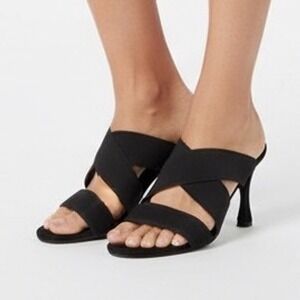 Cucco Black Suede Elastic Strap Stiletto Heeled Mules Sandals Size 37